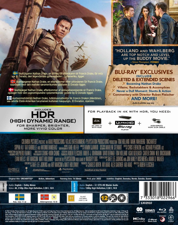  Uncharted [4K UHD] [Blu-ray] : Tom Holland, Mark